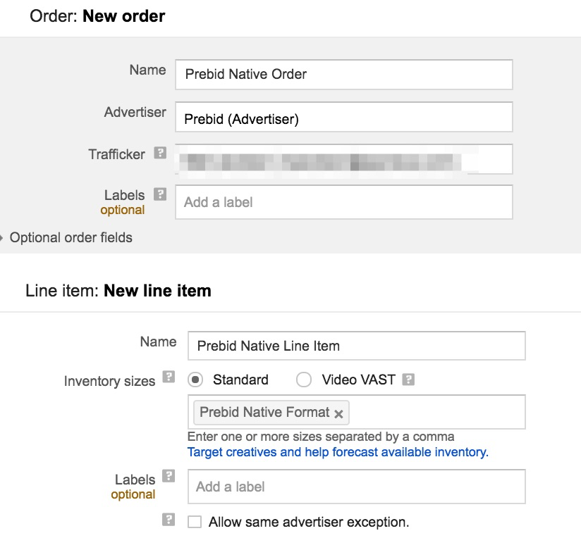 create a native order and line item