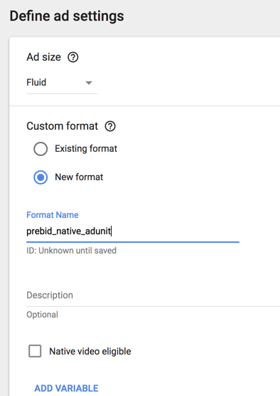 native adunit settings